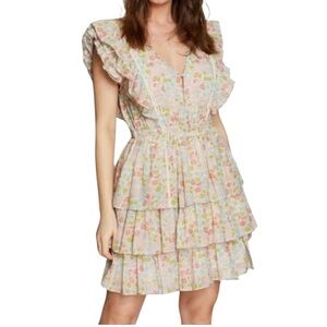 Anthropologie NWT LOVE the LABEL Ines Ruffled Tiered Mini Floral Dress Size M